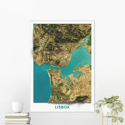 Lisbon, Portugal ~ 2D Aerial Imagery Shaded City Relief Map Print