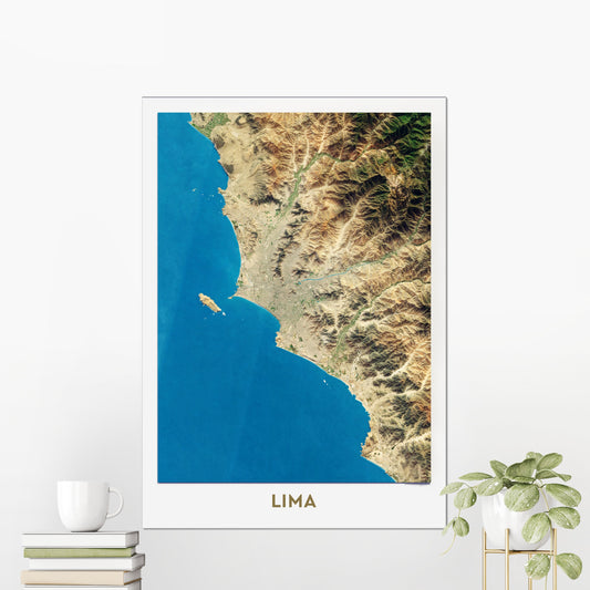 Lima, Peru ~ 2D Aerial Imagery Shaded City Relief Map Print