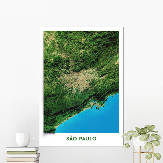 Sao Paulo, Brazil ~ 2D Aerial Imagery Shaded City Relief Map Print