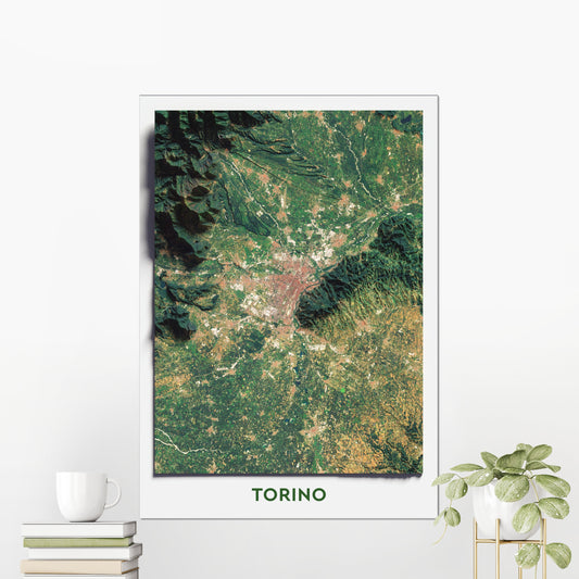 Turin, Italy ~ 2D Aerial Imagery Shaded City Relief Map Print