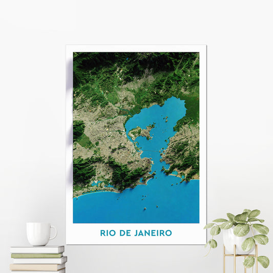 Rio de Janeiro, Brazil ~ 2D Aerial Imagery Shaded City Relief Map Print