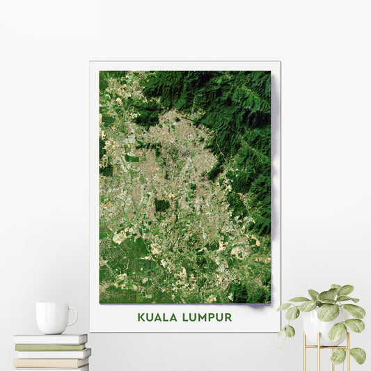 Kuala Lumpur, Malaysia ~ 2D Aerial Imagery Shaded City Relief Map Print