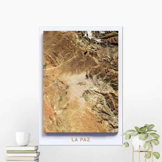 La Paz, Bolivia ~ 2D Aerial Imagery Shaded City Relief Map Print