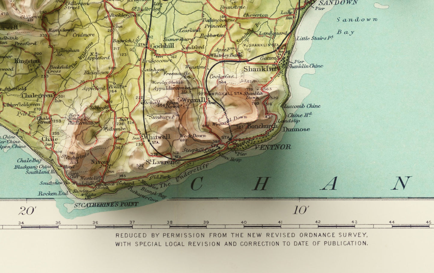 New Forest & Isle of Wight, UK ~ 2D Shaded Relief Map Vintage Atlas Style Print