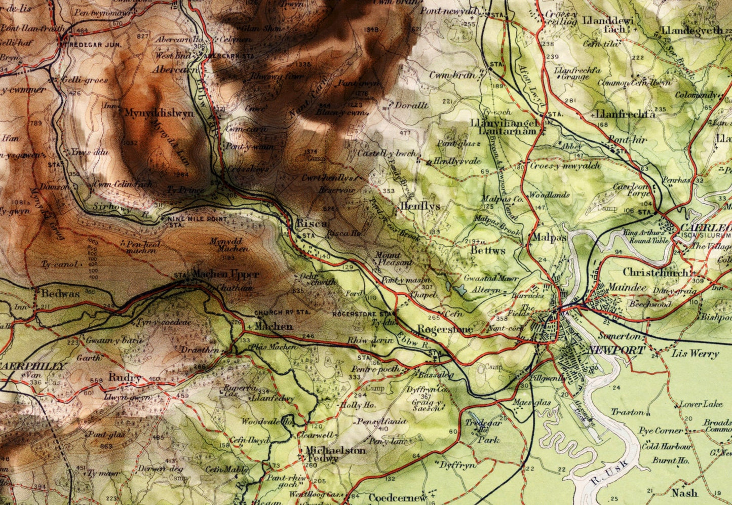 Bath & Bristol, UK ~ 2D Shaded Relief Map Vintage Atlas Style Print