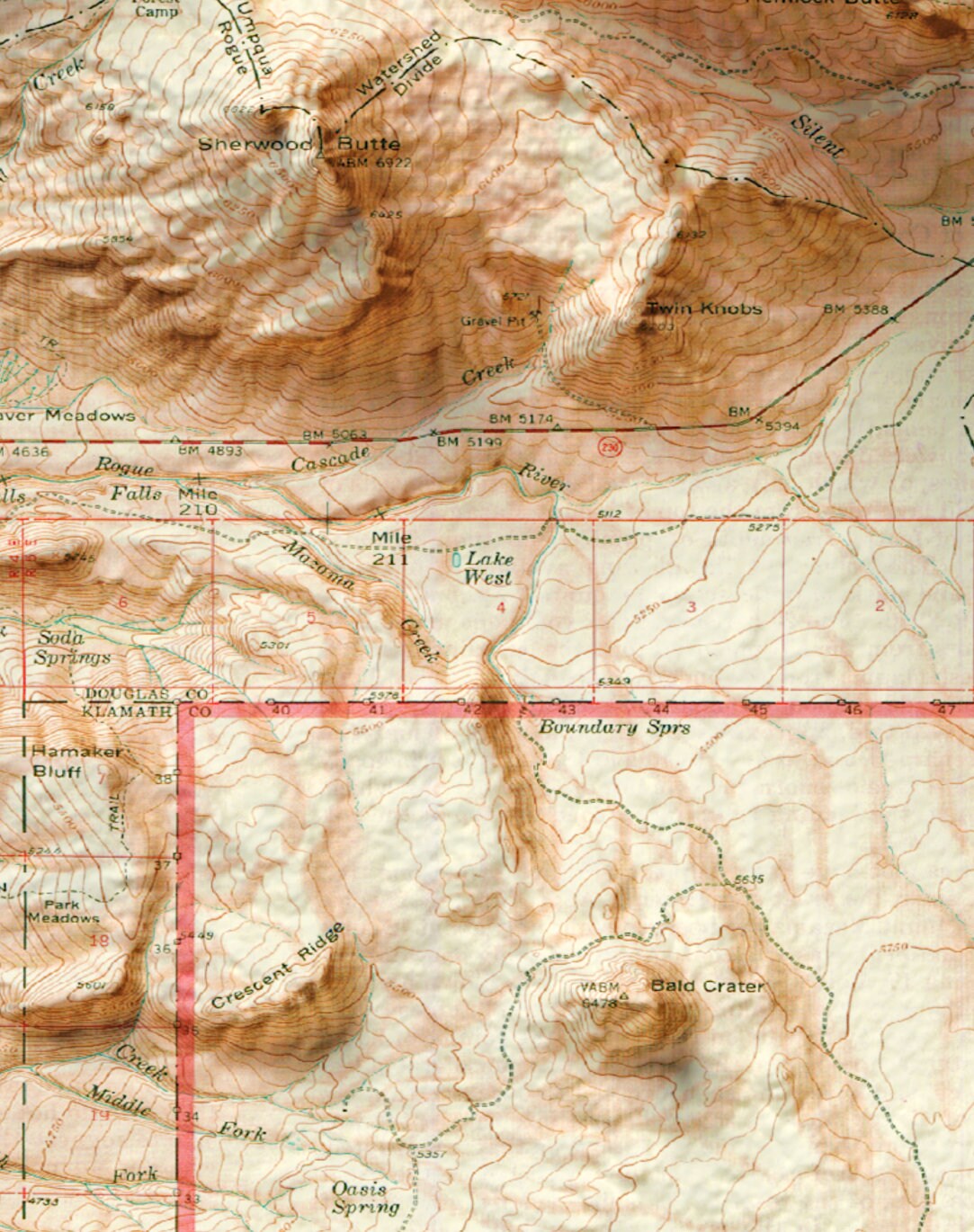 Crater Lake National Park Map 2D Topographic Shaded Relief ~ Oregon USA Print