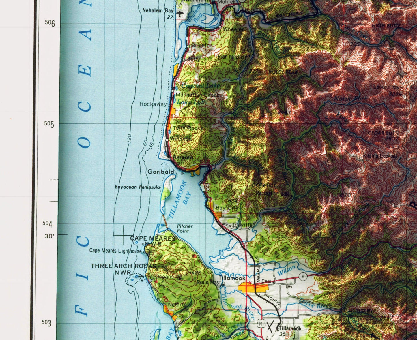 Portland, Oregon Vintage Map 2D Topographic Shaded Relief ~ USA Print