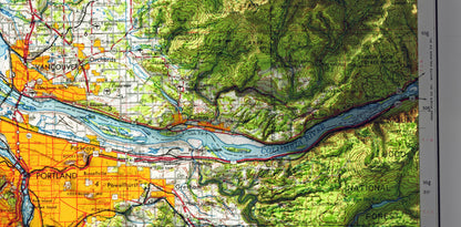 Portland, Oregon Vintage Map 2D Topographic Shaded Relief ~ USA Print