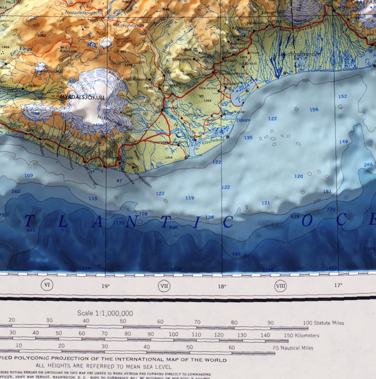 Iceland Vintage Map 2D Topographic Shaded Relief ~ Print