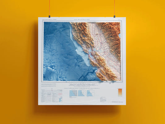 San Francisco & Northern California ~ Vintage Map Shaded Relief 2D Print ~ USA Topographic Print