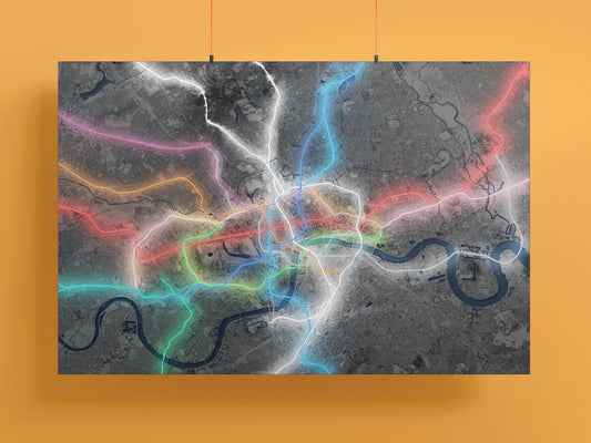 London Underground Tube Shaded Relief Map Print