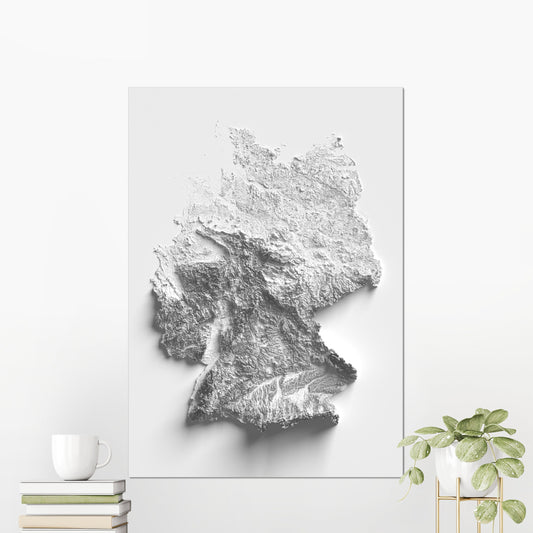 Germany ~ 2D Shaded Relief Map Topographic Print