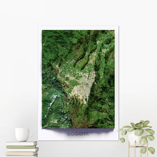 Bogota, Colombia ~ 2D Aerial Imagery Shaded City Relief Map Print