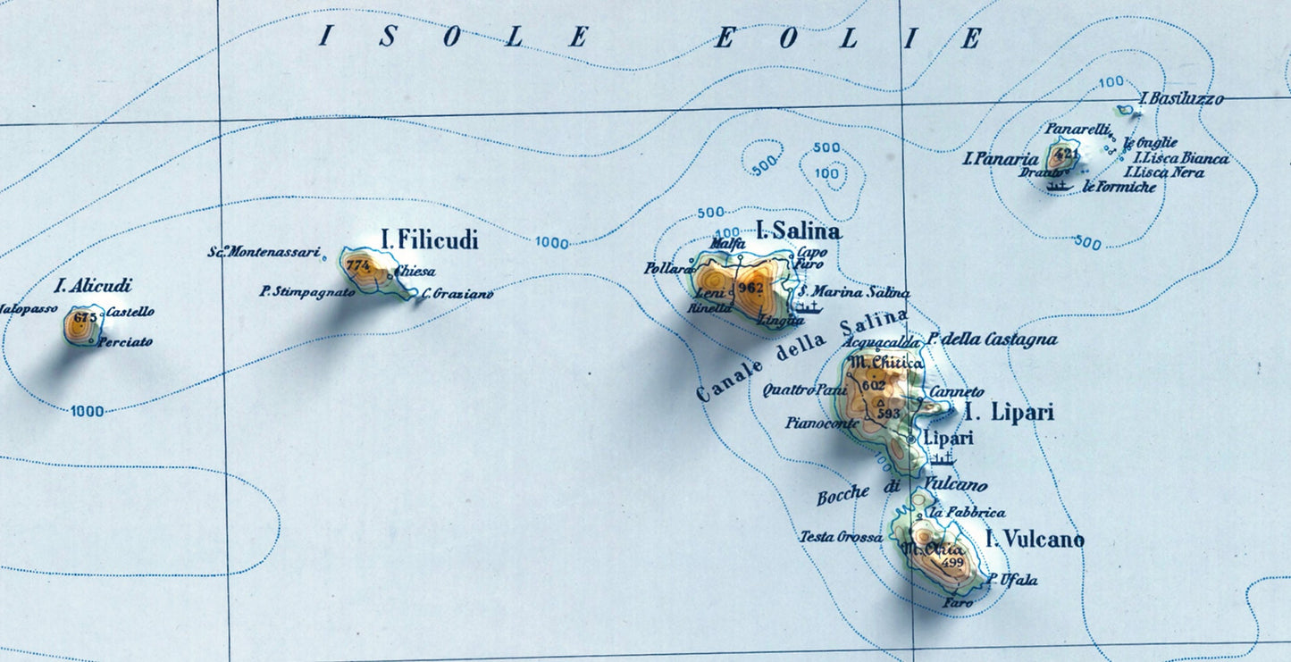 Sicily, Italy ~ 2D Shaded Relief Map Vintage Atlas Style Print