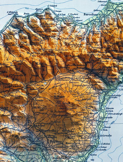 Sicily, Italy ~ 2D Shaded Relief Map Vintage Atlas Style Print