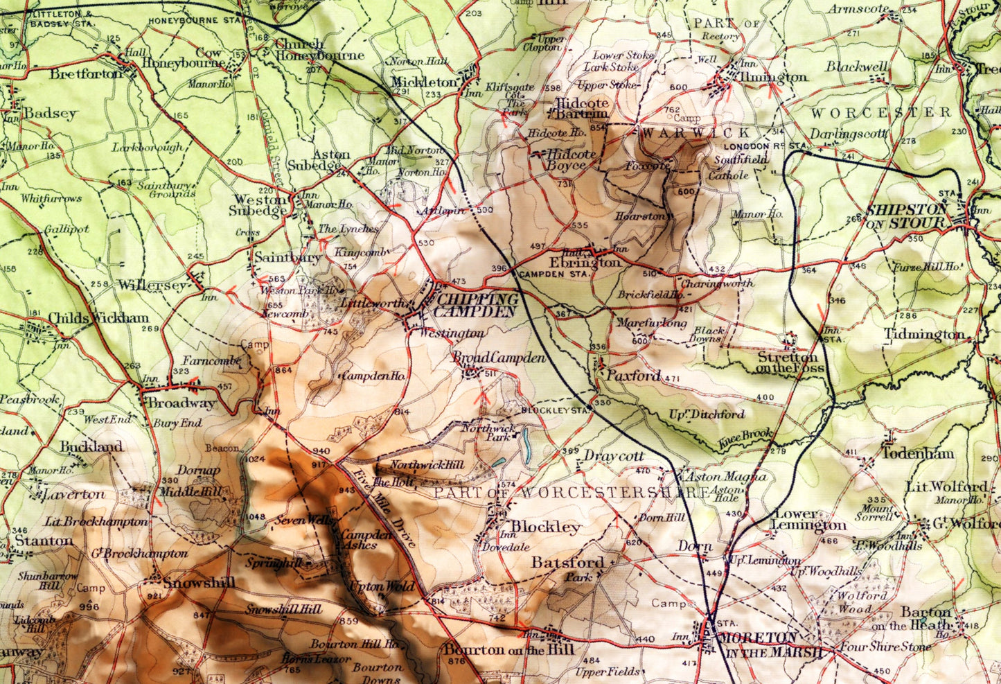 Oxford & Cotswolds, UK ~ 2D Shaded Relief Map Vintage Atlas Style Print