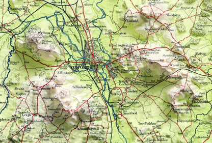 Oxford & Cotswolds, UK ~ 2D Shaded Relief Map Vintage Atlas Style Print