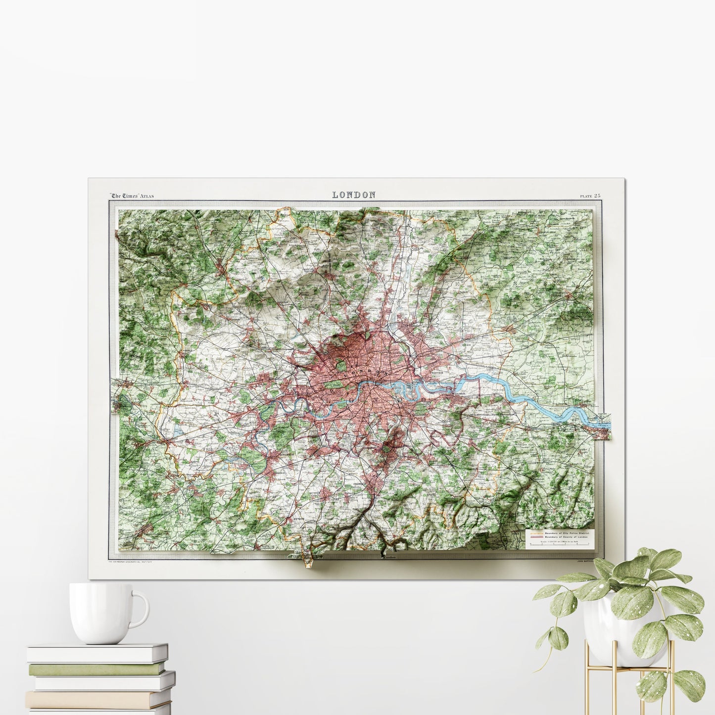 London Vintage Atlas 2D Shaded Relief Map ~ UKPrint