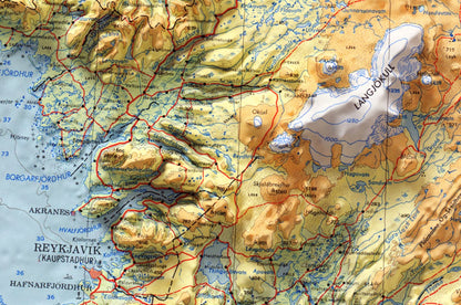 Iceland Vintage Map 2D Topographic Shaded Relief ~ Print