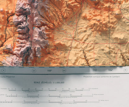 Denver & Rocky Mountains Vintage Map 2D Topographic Shaded Relief ~ Pikes Peak Colorado USA Print