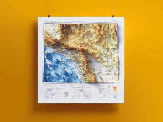 Los Angeles & Southern California ~ Vintage Map Shaded Relief 2D Print ~ USA Topographic