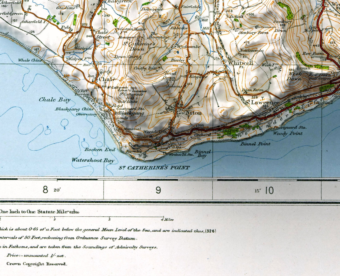 Isle of Wight ~ Vintage Map Shaded Relief 2D Print