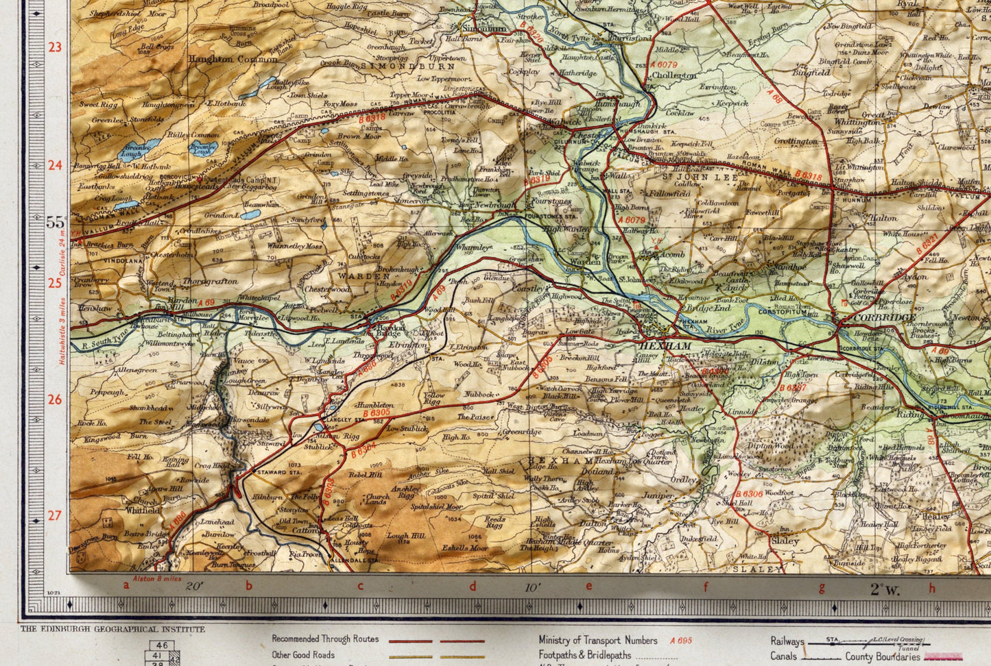 Northumberland Shaded Relief Vintage Map 2D Print ~ UK