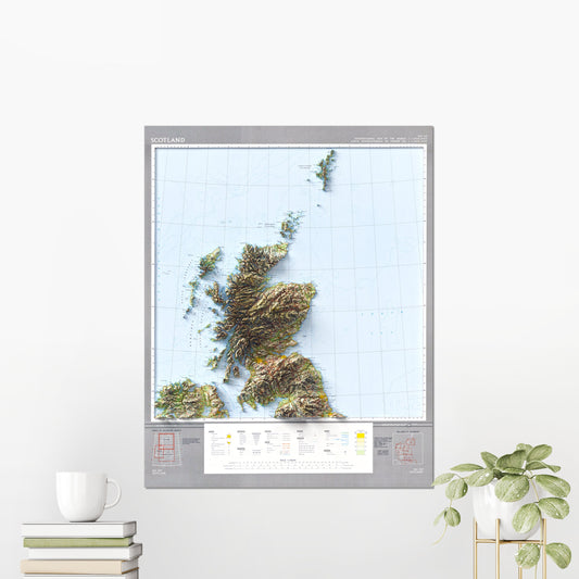 Scotland 2D Shaded Relief Map Vintage Style Print