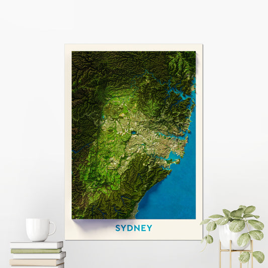 Sydney, Australia ~ 2D Aerial Imagery Shaded City Relief Map Print