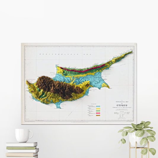 Cyprus Geological Map ~ 2D Shaded Relief Vintage Atlas Style Print