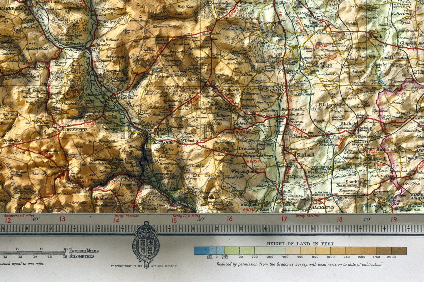 Peak District Shaded Relief Vintage Map 2D Print