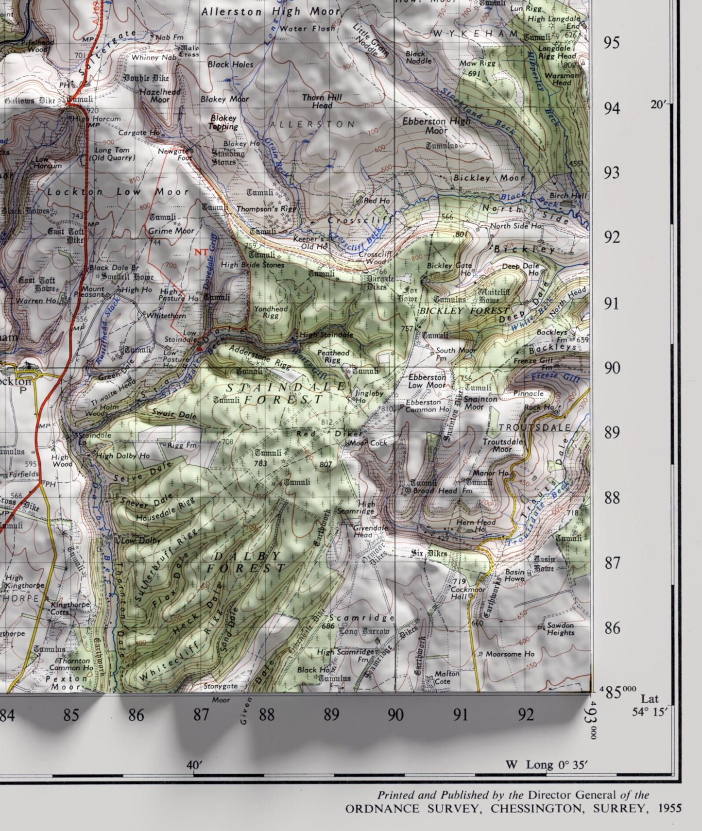 Redcar & Whitby, North York Moors ~ 2D Shaded Relief Map Vintage Style Print