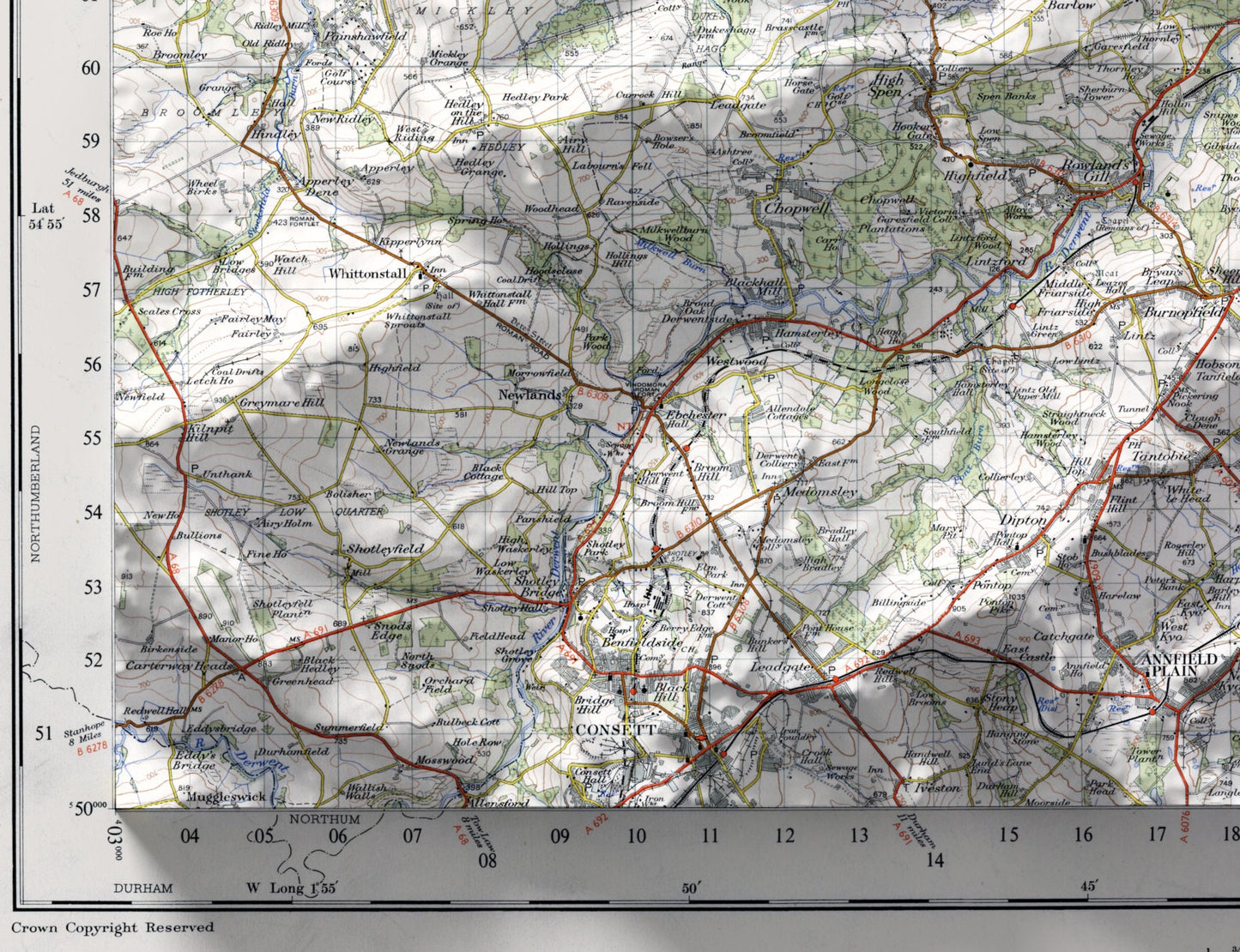Newcastle upon Tyne ~ 2D Shaded Relief Map Vintage Style Print