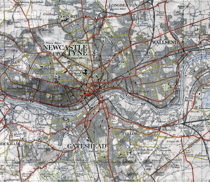Newcastle upon Tyne ~ 2D Shaded Relief Map Vintage Style Print
