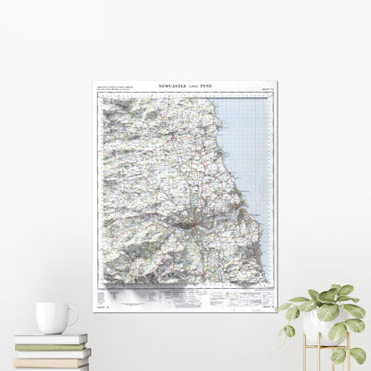 Newcastle upon Tyne ~ 2D Shaded Relief Map Vintage Style Print