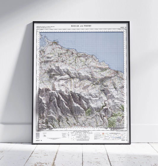 Redcar & Whitby, North York Moors ~ 2D Shaded Relief Map Vintage Style Print