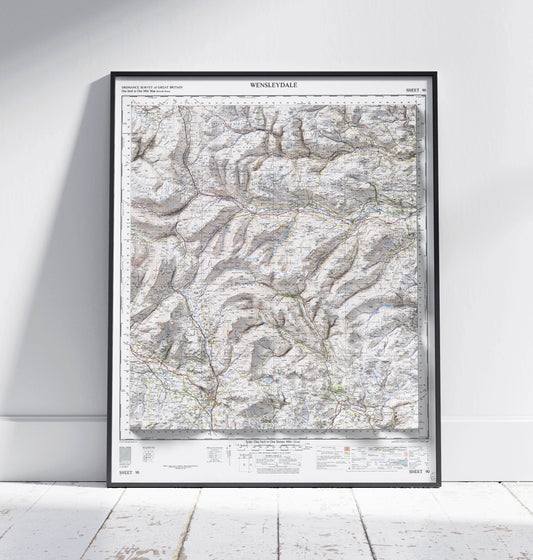 Wensleydale & Yorkshire Dales ~ 2D Shaded Relief Map Vintage Style Print