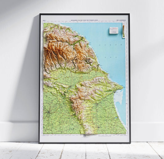 North Yorkshire Moors & Scarborough Coast, UK ~ 2D Shaded Relief Map Vintage Atlas Style Print