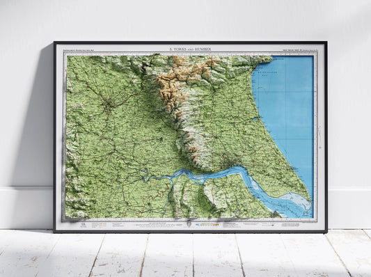 South Yorkshire & Humber ~ 2D Shaded Relief Map Vintage Atlas Style Print