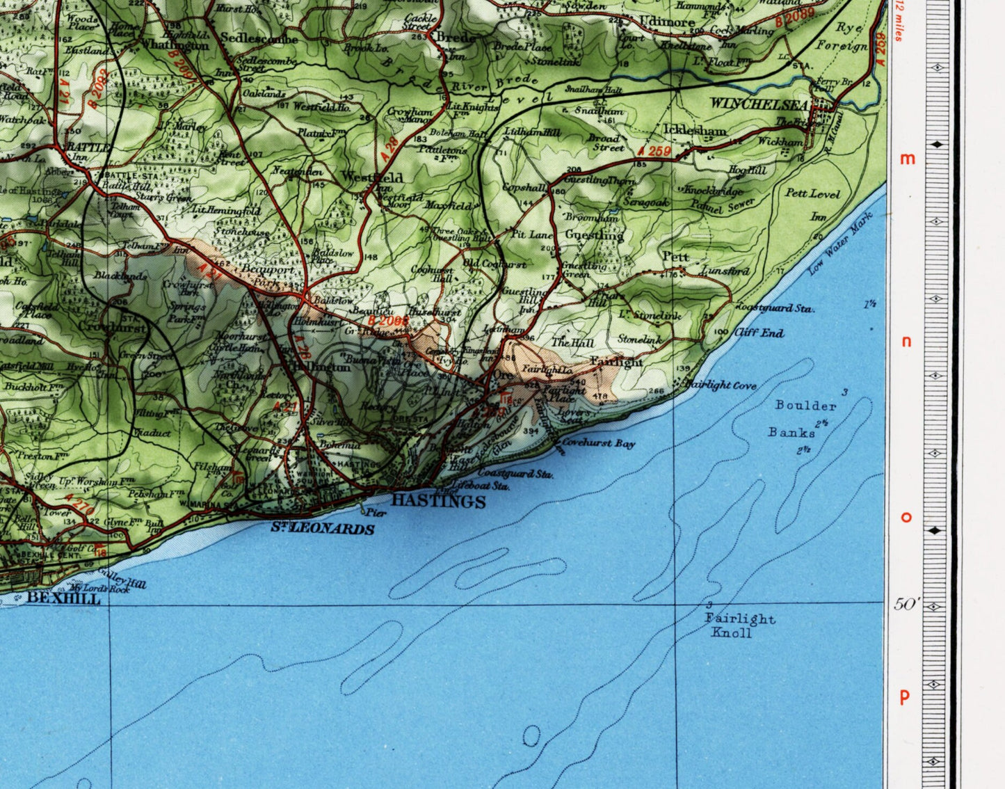 Sussex ~ 2D Shaded Relief Map Vintage Atlas Style Print