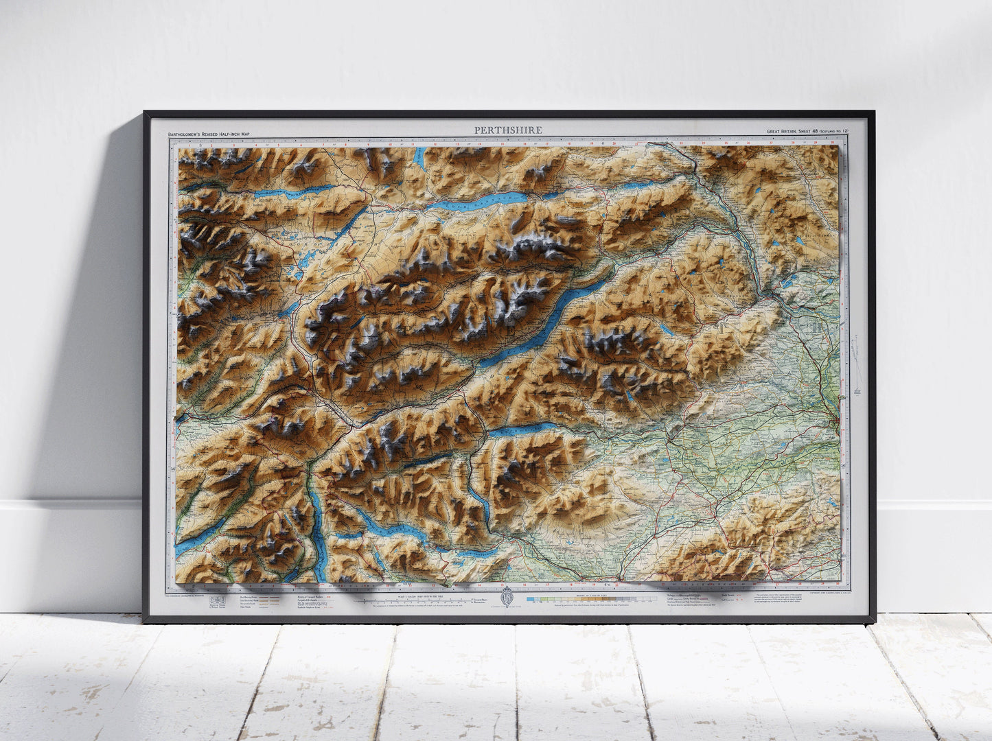 Perthshire, Scotland~ 2D Shaded Relief Map Vintage Atlas Style Print