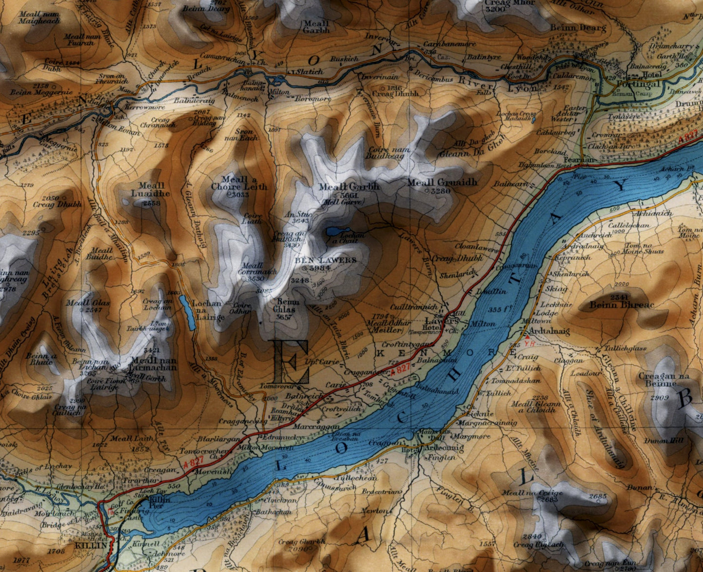 Perthshire, Scotland~ 2D Shaded Relief Map Vintage Atlas Style Print