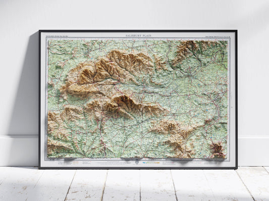 Salisbury Plain ~ 2D Shaded Relief Map Vintage Atlas Style Print