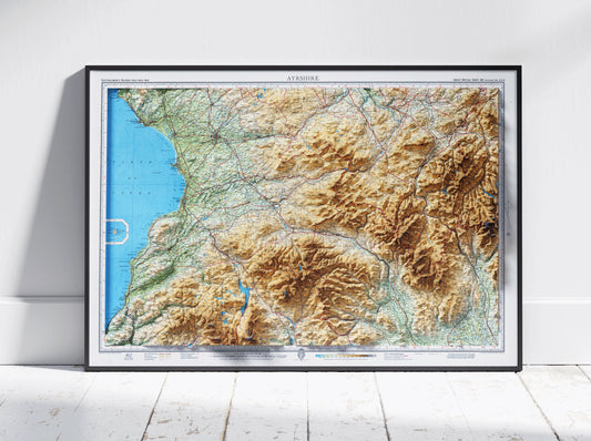 Ayrshire, Scotland ~ 2D Shaded Relief Map Vintage Atlas Style Print