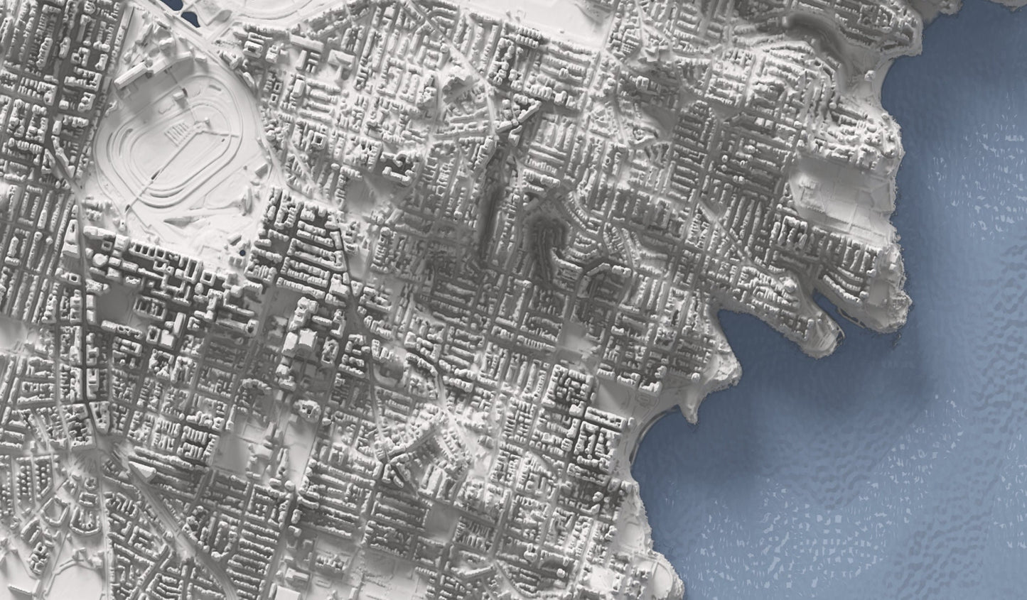 Sydney, Australia ~ 2D Shaded City Relief Map Print