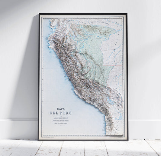 Peru Vintage Map 2D Shaded Relief ~ South America Print