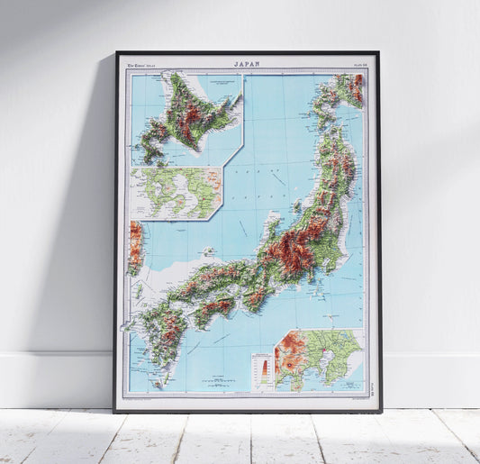 Japan Vintage Map 2D Topographic Shaded Relief ~ Print