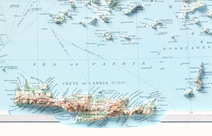 Greece & The Aegean Vintage Map 2D Topographic Shaded Relief ~ Print