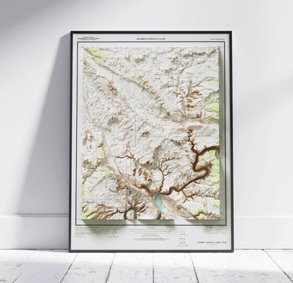 Arches National Park, Utah ~ Vintage Style 2D Shaded Relief Map Print