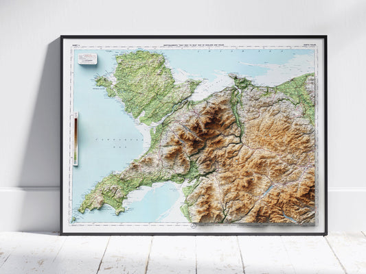 North Wales, Anglesey & Snowdonia Vintage Style 2D Shaded Relief Map ~ Print Topography